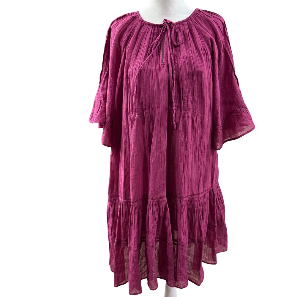 Sundance Cotton Tiered‎ Peasant Dress XXL Pink Boho Gauze Flowy Midi Tunic